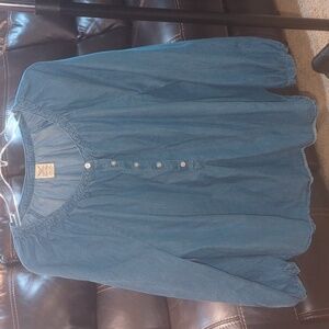 100% Cotton Faded Glory Blue Blouse with Button Detail XXL